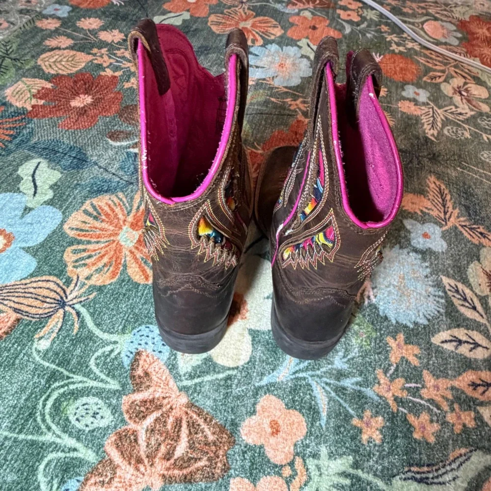 Ariat Kids Wiggle Room Western Boots Brown Leather Serape Pink US 13 10027382